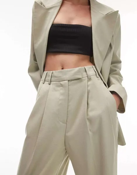 Топшоп Petite однотонные брюки прямого кроя шалфейного цвета Topshop