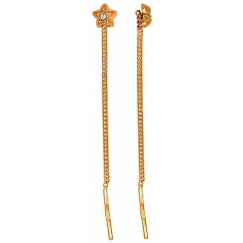 Серьги цепочки КРОЕС, красное золото, 585 проба, фианит, золотой