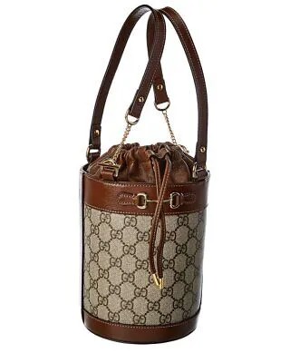 Gucci Horsebit 1955 Маленькая женская сумка-мешок из ткани и кожи Gg Supreme