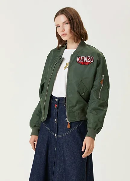 Хаки куртка с воротником-стойкой и логотипом Kenzo