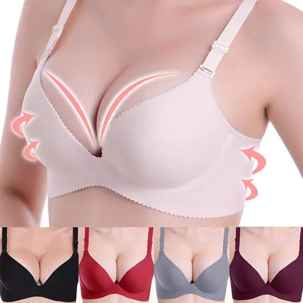 Сексуальный Deep V Cup Bra One Piece Бесшовное нижнее белье Женское без стальных колец Собрать сексуальные маленькие груди Дышащий регулируемый бюстгальтер