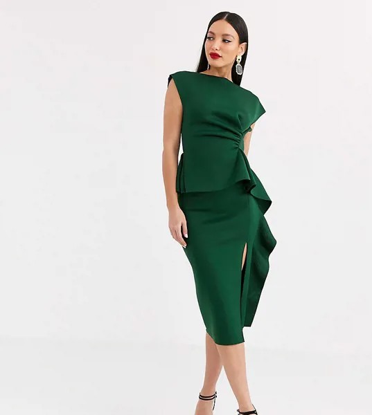 Платье-футляр миди с баской и защипами ASOS DESIGN Tall-Зеленый цвет