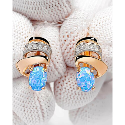 Серьги Trade Jewelry из серебра 925 пробы (покрытие 585) с голубым опалом