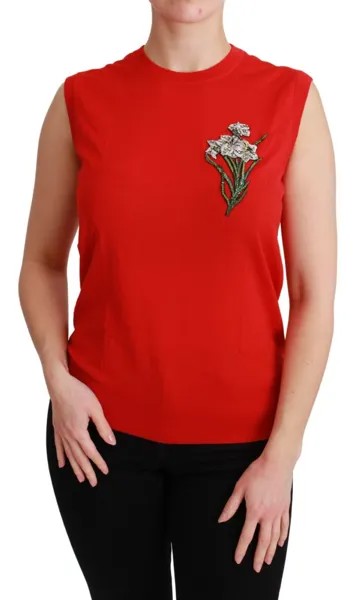 DOLCE - GABBANA Верхняя шерстяная красная майка с кристаллами и цветами IT46/ US12 / XL Рекомендуемая розничная цена 960 долларов США