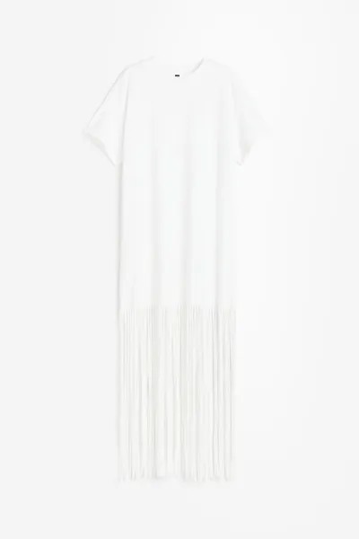Платье H&M Fringe-trimmed T-shirt, белый