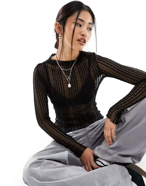 Черный многослойный топ из тонкого прозрачного кружева InWear Gwen In Wear