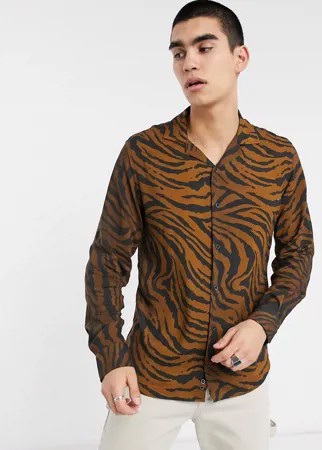 Черно-коричневая рубашка с длинными рукавами и тигровым принтом Criminal Damage-Черный