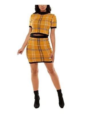 ALMOST FAMOUS Женский желтый вязаный укороченный топ в клетку мини-платье-свитер для юниоров XL
