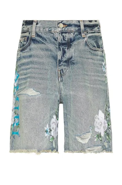 Шорты Amiri Floral Logo Denim, цвет Vintage Indigo