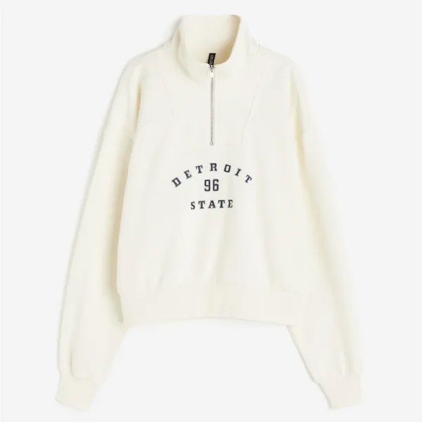 Свитшот H&M Oversized Half-zip Detroit, кремовый