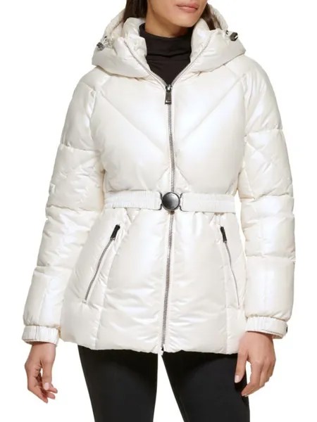 Пуховик с поясом Guess White