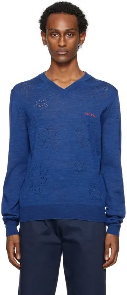 Синий свитер с v-образным вырезом Marni