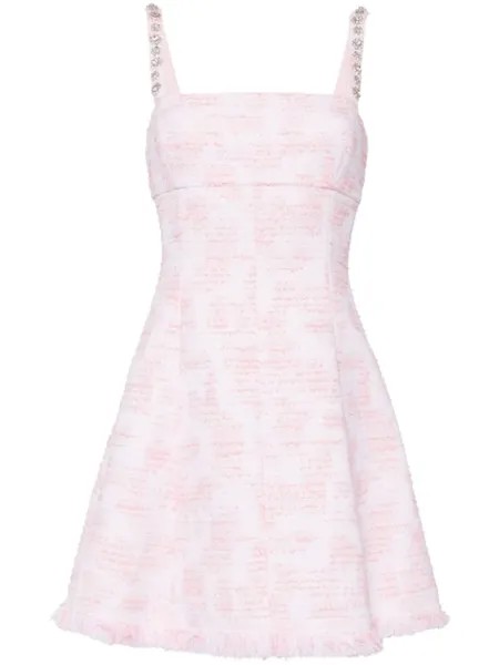 Oscar de la Renta мини-платье из твида, украшенное кристаллами, розовый