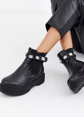 Черные ботинки на массивной подошве с отделкой Simmi London Fest-Черный
