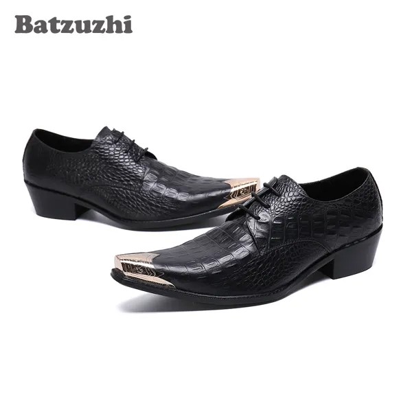 Туфли Batzuzhi Мужские Кожаные классические, японский тип, заостренный носок, металлический носок, на шнуровке, деловые, кожаные, для вечеринки и свадьбы!