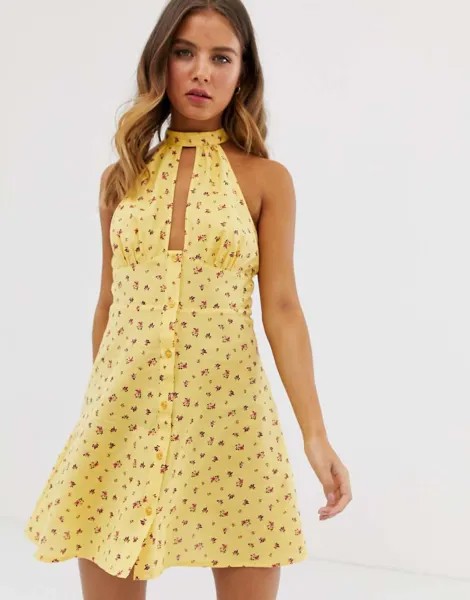 Сарафан мини на пуговицах с пестрым цветочным принтом ASOS DESIGN-Мульти