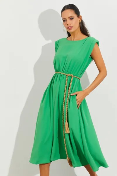 Женское зеленое платье миди с объемными карманами и карманами KSD2998 Cool & Sexy, зеленый