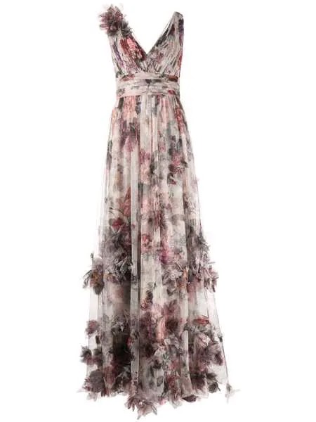 Marchesa Notte вечернее платье из тюля с цветочной аппликацией