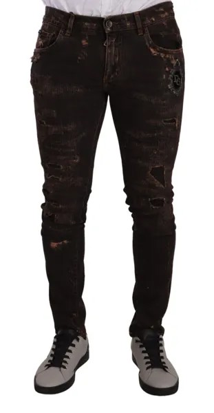 Джинсы DOLCE - GABBANA Коричневые потертые облегающие джинсы из денима IT48/ W34 / M 1200 долларов США