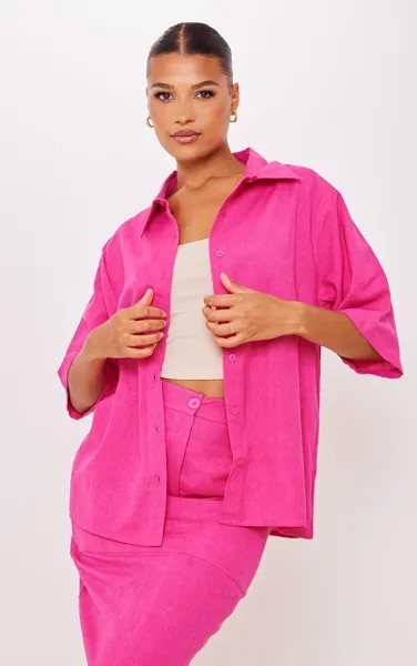 PrettyLittleThing Ярко-розовая объемная тканая рубашка свободного кроя с коротким рукавом