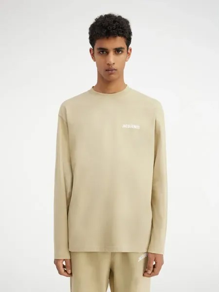 Футболка с длинным рукавом и принтом логотипа Le Manches Longues Jacquemus, светлый хаки
