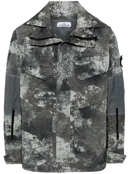 Stone Island куртка с камуфляжным узором и капюшоном, серый