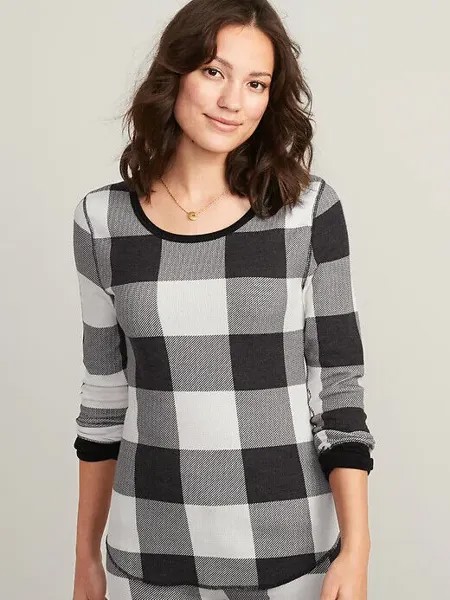 NWT Old Navy Black Buffalo Plaid Термальная вафельная вязаная футболка Женская футболка MLX