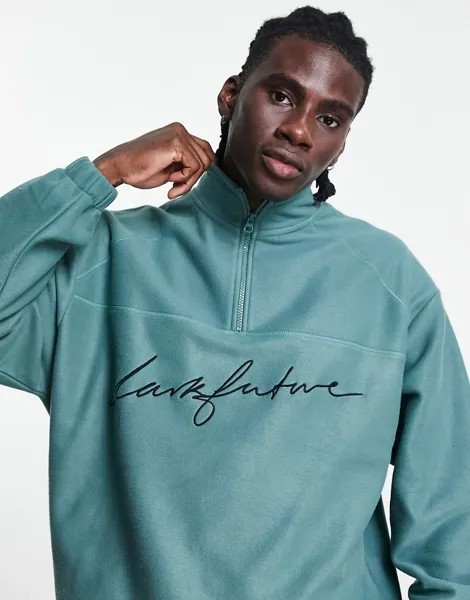 Флисовый зеленый свитшот в стиле oversized с вышитым логотипом и воротником на молнии (от комплекта) ASOS Dark Future-Зеленый цвет