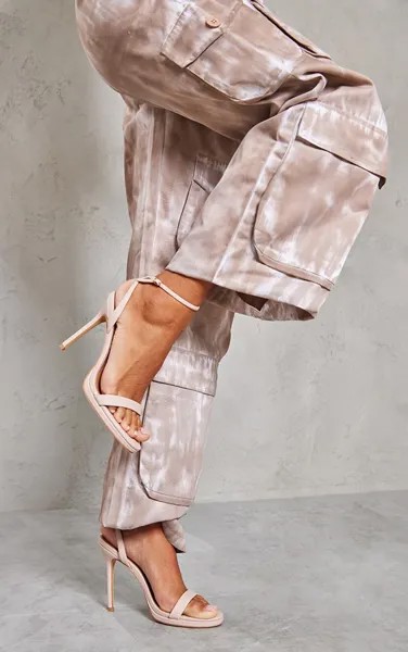 PrettyLittleThing Босоножки телесного цвета из искусственной кожи с круглым носком на небольшой платформе и каблуке-шпильке