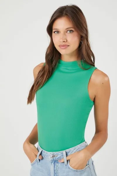 Вязаное боди в рубчик с воротником-стойкой Forever 21, зеленый