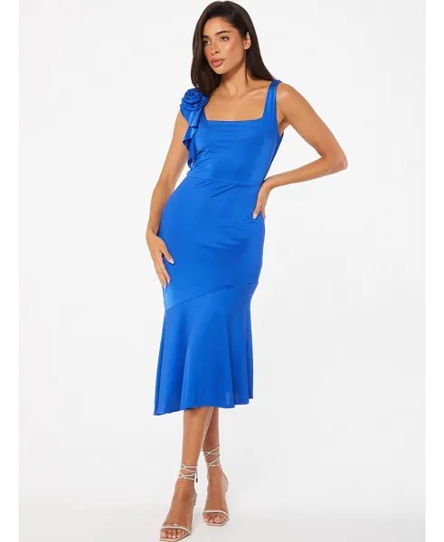 Женское облегающее платье миди с цветочным узором QUIZ, синий