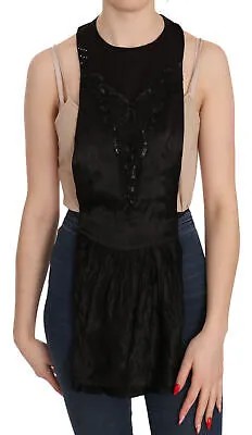 Блузка ERMANNO SCERVINO, черная, без рукавов, с вышивкой спереди, круглый вырез, рекомендуемая розничная цена 200 долларов США.