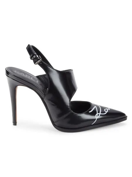 Кожаные туфли с ремешком на пятке и логотипом Karl Lagerfeld Paris, цвет Black White
