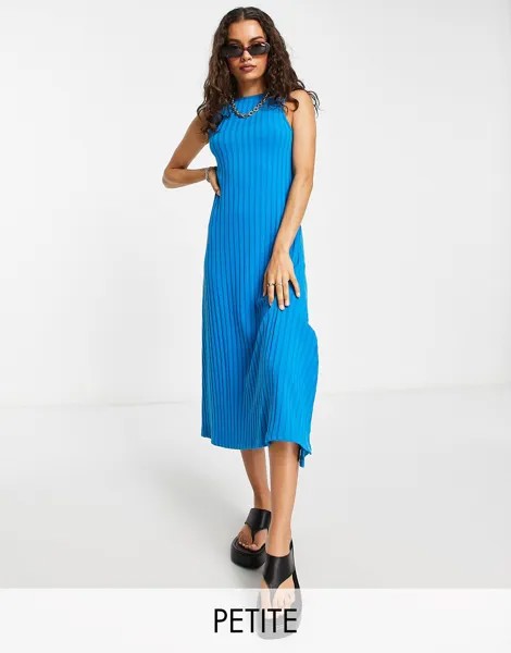Синее платье миди из джерси в рубчик премиум-класса Topshop Petite