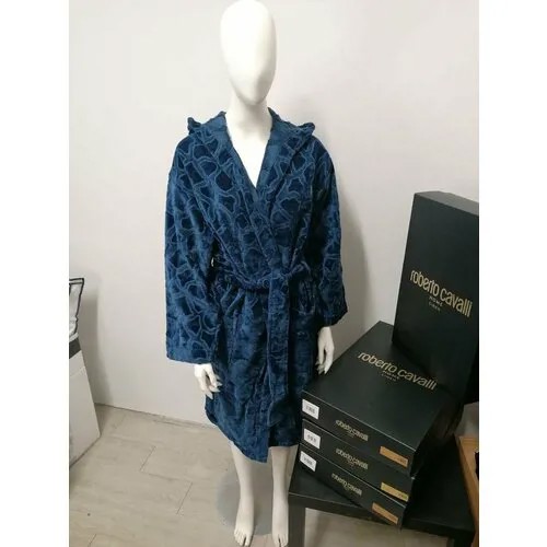 Халат Roberto Cavalli, длинный рукав, банный халат, пояс/ремень, капюшон, размер XXL, синий