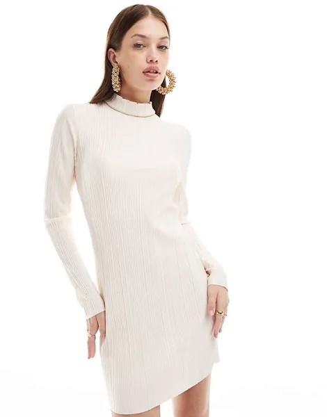 Плиссированное мини-платье с высоким воротником Vero Moda цвета экрю