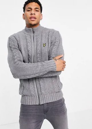 Вязаный «косами» кардиган на сквозной молнии Lyle & Scott-Серый