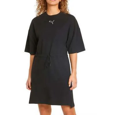 Платье-футболка Puma Her с рукавом до локтя с круглым вырезом и рукавом 34, женское, черное, повседневное, 8484