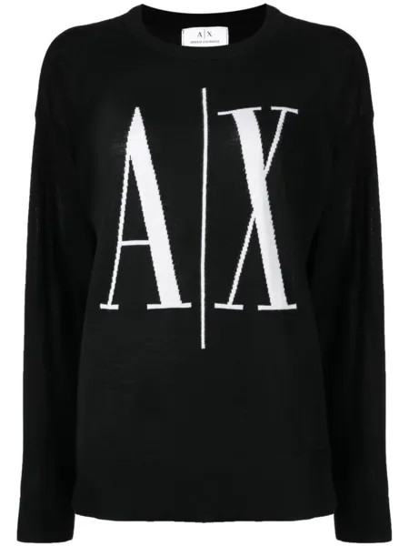 Armani Exchange джемпер вязки интарсия с логотипом, черный