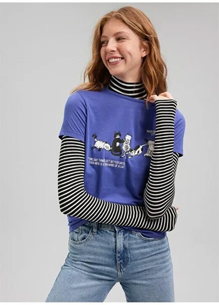 Женская футболка с круглым вырезом M1612208-70908-CREW COLLAR GRAPHICS Mavi
