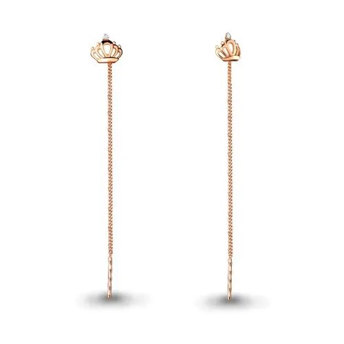 Серьги цепочки AQUAMARINE, золото, 585 проба, фианит, белый