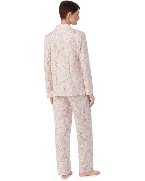 Пижамный комплект LAUREN Ralph Lauren Knit Long Sleeve Notch Collar Long Pants PJ Set, цвет Pink Floral