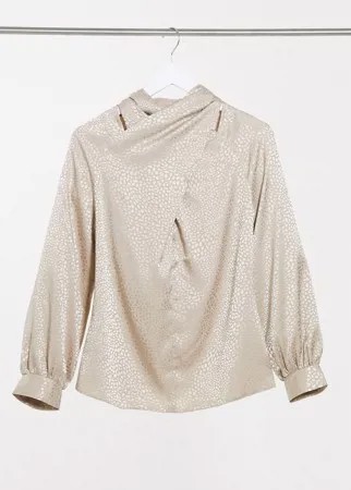 Светло-бежевая блузка с высоким воротником Closet London-Белый