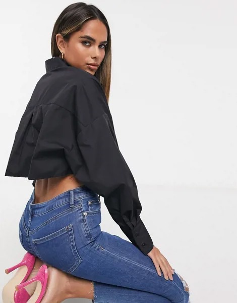 Короткая черная рубашка с необработанным краем ASOS DESIGN-Черный цвет