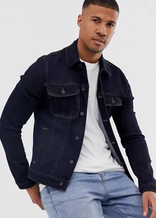 Темная приталенная джинсовая куртка в стиле вестерн ASOS DESIGN-Голубой