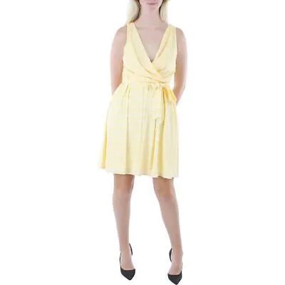 Женское желтое летнее платье миди до колена DKNY 10 BHFO 1788