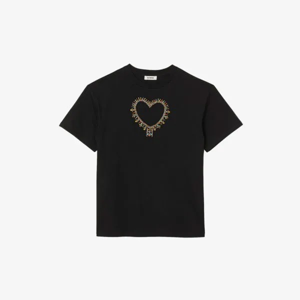 Хлопковая футболка Murphy с сердечками, украшенными стразами Sandro, цвет noir / gris