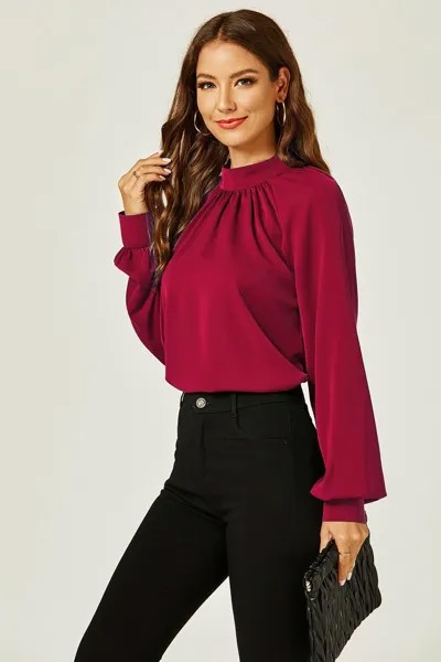 Блуза-топ с высоким воротником и вырезом на спине FS Collection, красный