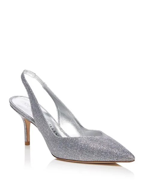 Женские туфли на высоком каблуке с острым носком 75 с открытой пяткой Stuart Weitzman, цвет Silver