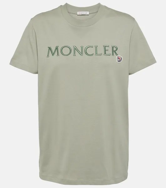 Футболка из хлопкового джерси с вышитым логотипом Moncler, зеленый